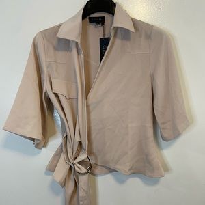 GRACIA Women’s Wrap Style Pocket Blouse Color Beige Size S